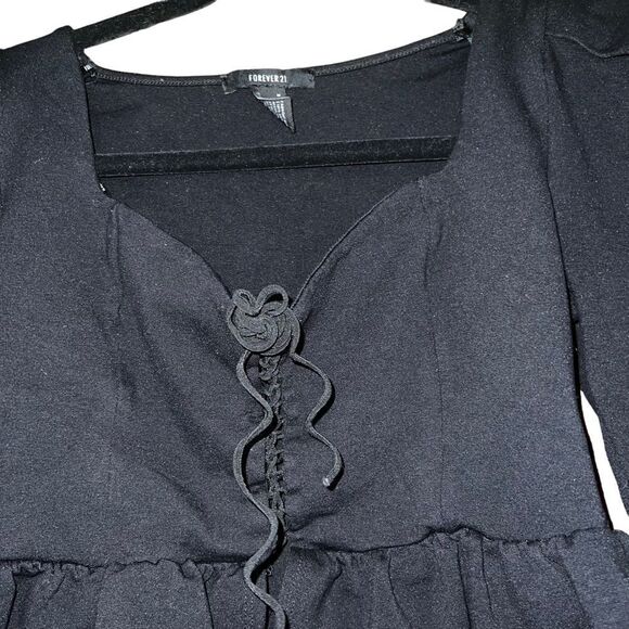 FOREVER 21 Black Corset Style Blouse W/ Shoulder Pads Size Medium - Picture 5 of 6